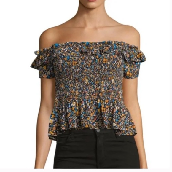 ⭐️Floral Off-the-Shoulder Smock Hipster Hippie Artsy Boho Art Girly Blouse Top - Picture 1 of 7